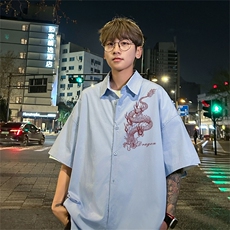 电商DSA028-DX2403100聚酯特P25新款港风潮流印花短袖衬衫男，男装T恤，电商A028