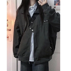春秋美式复古飞行立领男女夹克纯色情侣棒球服底特律工装街头外套，男装夹克，星座506A