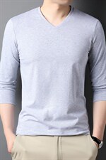 2023秋季新款中年男士休闲长袖T恤男V领上衣宽松百搭打底体恤衫，男装T恤，电商B212（原钱塘6029）