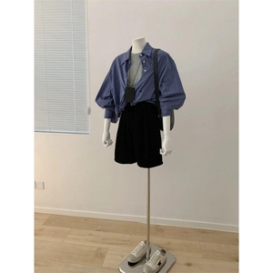 【档口现货】CS552CC-特P30 蓝色格子衬衫男女春秋季长袖衬衣图片