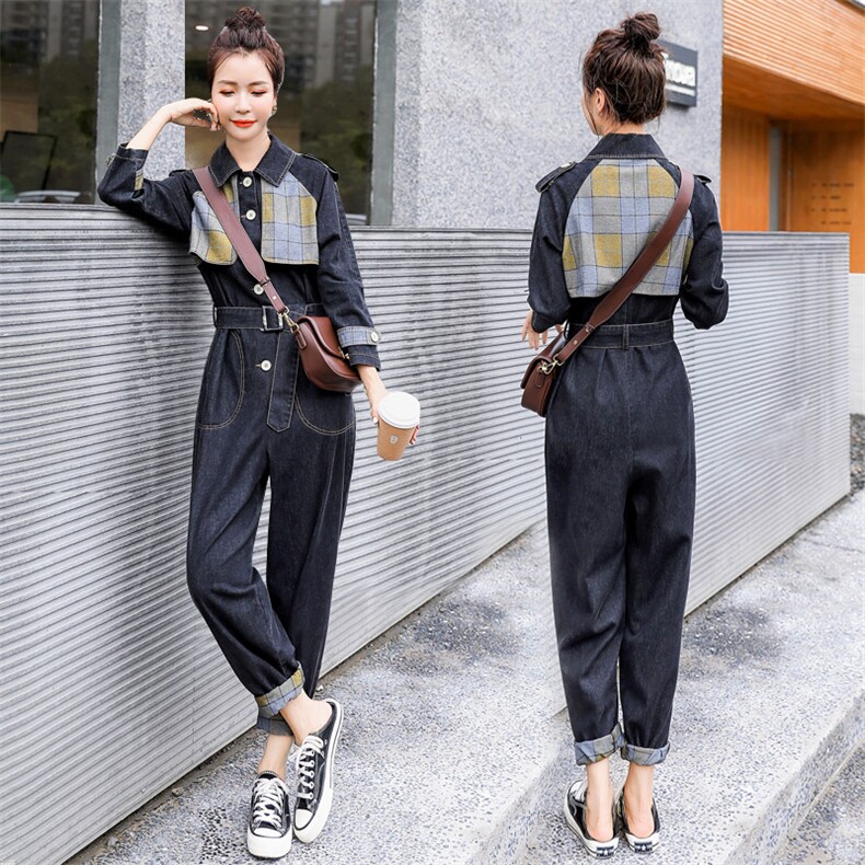 2021春秋季时尚百搭气质牛仔连体裤，女装休闲裤，秋水欣儿