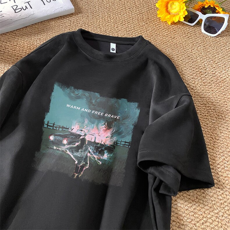 ！版权！2025夏季新款男士麂皮绒印花短袖T恤半袖TL2438特P19,男装T恤,电商B220