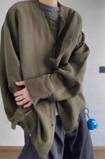 绿色复古毛边亚麻衬衫长袖衬衣防晒外套CS290特P42，男装防晒衣，星座908-1