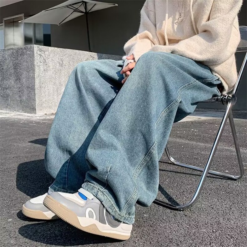 秋季垂坠感牛仔裤男潮牌ins宽松直筒裤美式复古阔腿裤K7549-P45,男装牛仔裤,星座512-3