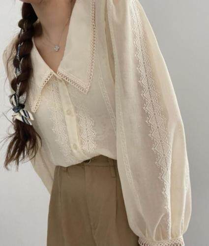 小翻领刺绣纹纯系衬衣，其它，新袖