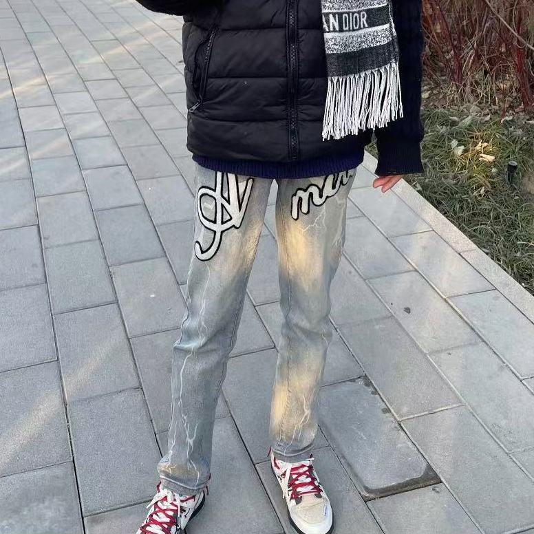美式高端浅色贴布男女修身直筒高街潮牌牛仔裤SK0325P41,男装牛仔裤,星座1112-1