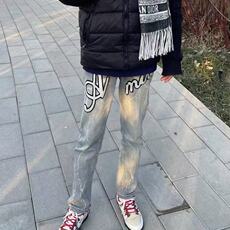 美式高端浅色贴布男女修身直筒高街潮牌牛仔裤SK0325P41，男装牛仔裤，星座1112-1