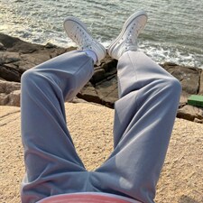 垂坠感灰色运动卫裤男款春秋季宽松直筒潮牌复古大码百搭休闲裤子，男装休闲裤，星座808A-1