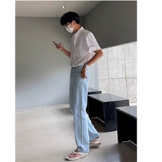 纯色衬衫高级感宽松短袖免烫休闲常规夏季五分袖潮流潮青少年标准，男装衬衫，星座506A