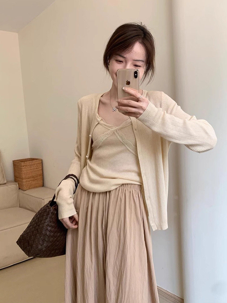 优雅气质女装羊毛衫套装显瘦蕾丝吊带开衫两件套,女装羊毛衫,圣旺供货