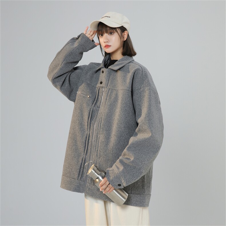 N8182/P100秋冬新款高街vibe美式外套飞行员夹克呢料外套呢大衣,女装毛呢外套,电商A141