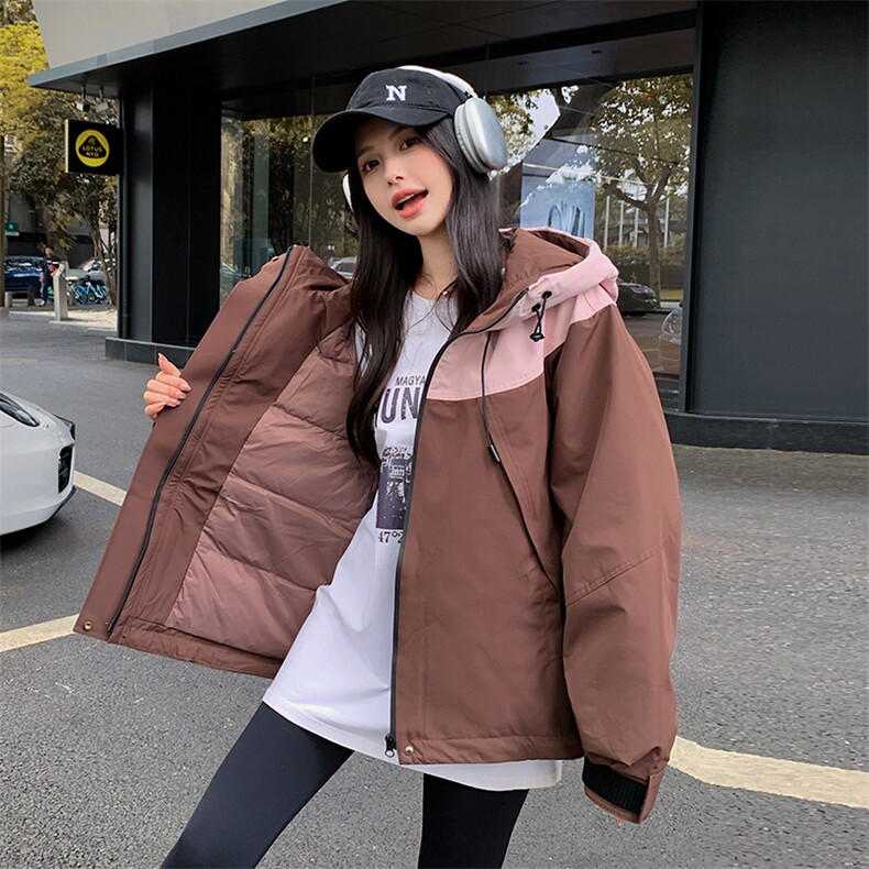韩版短款撞色冲锋衣羽绒棉服女2025冬季新款加厚显瘦保暖棉衣棉袄,女装羽绒服,辉之琳