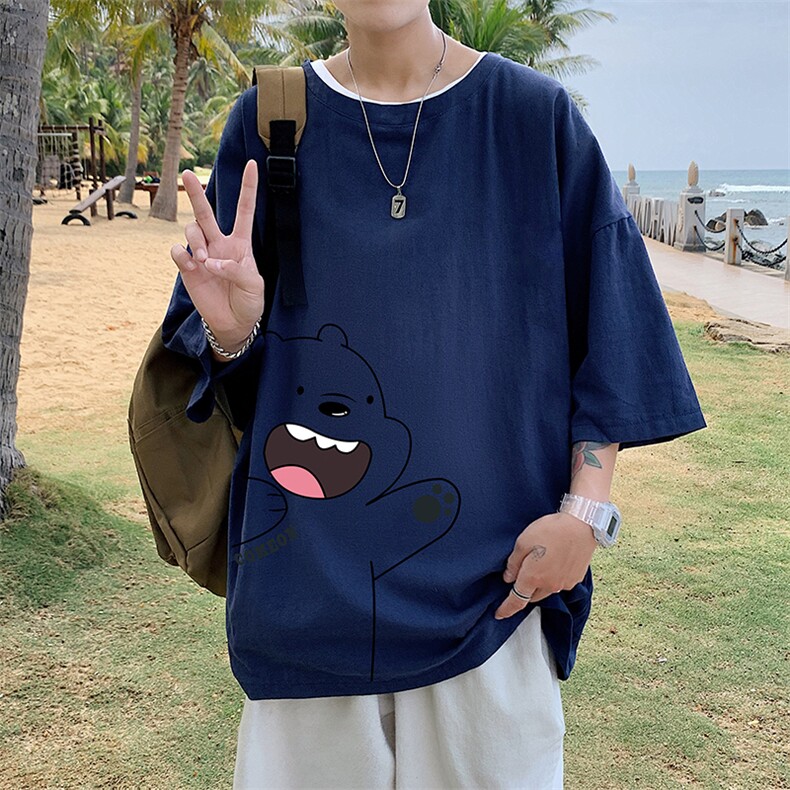 YT26131-P30亚短袖t恤男大码五分袖男宽松七分袖港风模特,男装T恤,电商A040