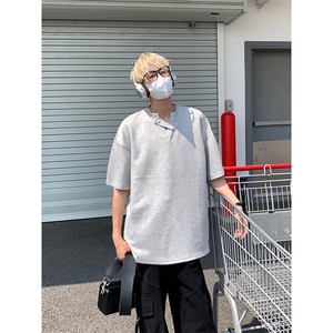 纽扣V领设计感短袖T恤男夏季重磅潮牌宽松半袖T恤T3642-特价P25图片