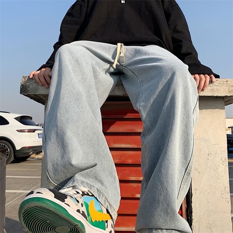 牛仔裤男宽松直筒新款美式高街阔腿裤潮流百搭拖地裤子N001-P36,男装牛仔裤,星座1008-1
