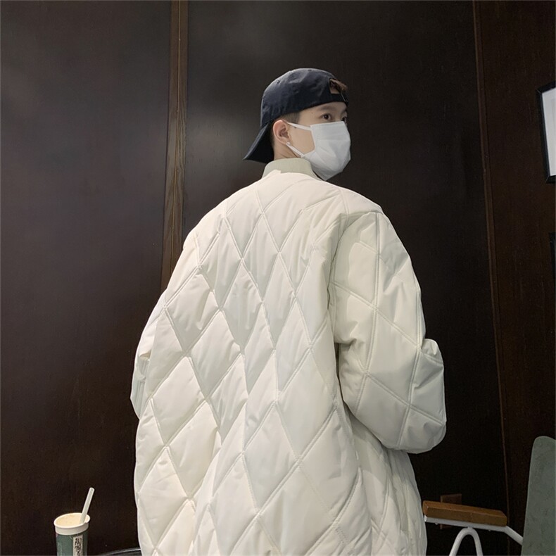 复古冬季菱形格子棒球服棉衣男潮牌宽松情侣保暖百搭棉服棉衣外套,男装棉衣,星座302B