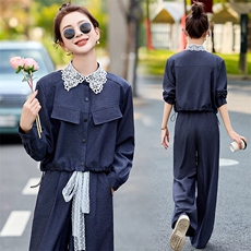 牛仔套装女2025开春季新款超火韩系甜美小香风减龄蕾丝阔腿裤穿搭，商品下架区，韩然一族