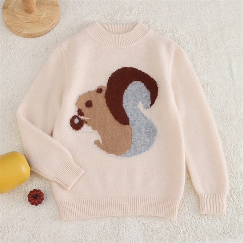 新款百搭加厚小松鼠套头衫，童装儿童羊毛衫，联起羊绒