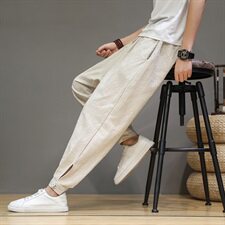 2021春秋季男士新款中国风暗纹提花休闲裤棉麻宽松长款男裤D662P75，男装休闲裤，星座312B-2