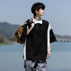 8XL-M拼接撞色短袖t恤男款夏季新款半袖POLO衫加肥加大码DT004P38图片