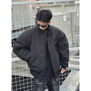 抖音得物 美式潮休闲夹克春季立领纯色复古工装加厚棉服外套AMY02图片