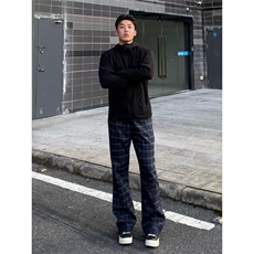 黑蓝色格子裤男女显腿长休闲运动裤美式高街直筒微喇裤，女装休闲裤，四季星座505