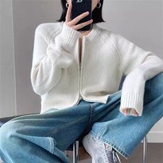 春秋新款短款拉链小众毛衣女宽松外穿慵懒风针织开衫外套，女装针织衫/毛衣，胜智羊绒