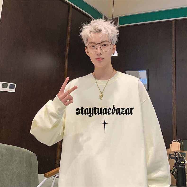 新款港风纯棉260克高街抖音直播得物品质长袖T恤打底衫T4206P28，男装T恤，电商C408-1(原B339-1)