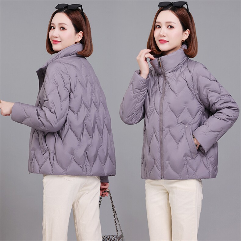 2024时尚保暖女士棉服立领宽松长袖纯色外套冬季，女装棉衣/棉服，深妍伊美
