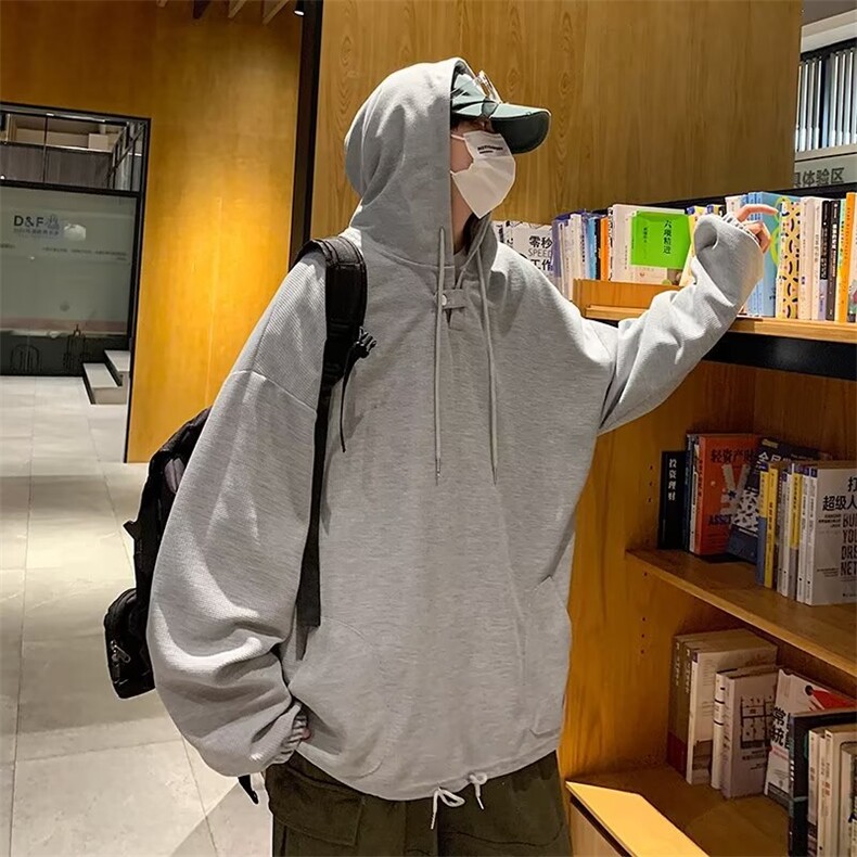 卫衣男连帽港风潮流纯色2023秋冬季新款ins宽松百搭外套W3710-P33图片