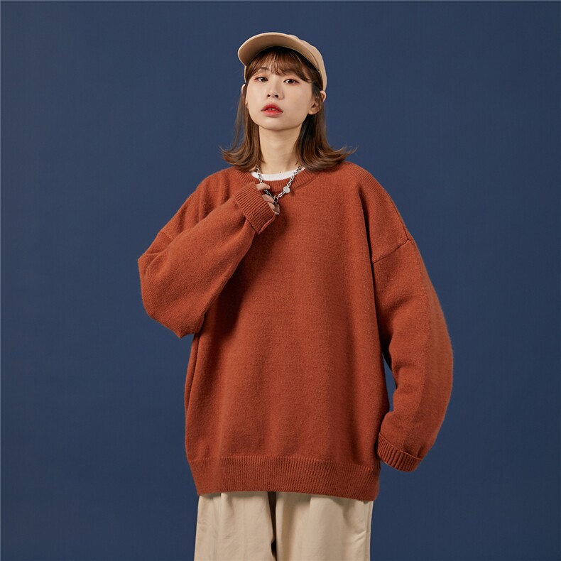 港风新款宽松休闲中性情侣圆领潮流纯色毛衣男外套7979P45加绒P55，女装针织衫/毛衣，星座226-2