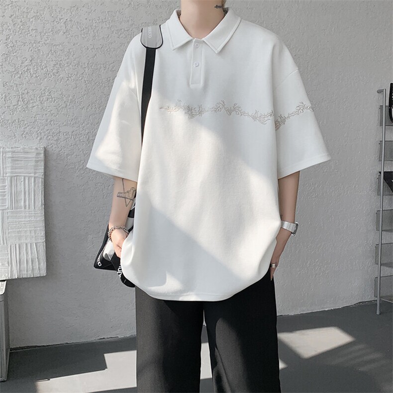 8XL-M新中式刺绣图腾短袖polo衫大码翻领T恤半袖保罗衫DX1212/P45图片