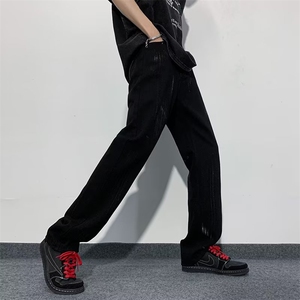 青春流行ins男原宿美式vibe裤子直筒水洗拉链牛仔裤潮CN6002P40图片