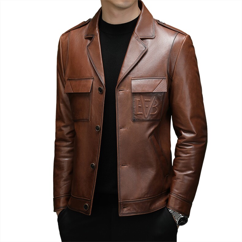 23095秋冬新款海宁真皮羽绒服男牛皮外套西装领商务男装P1020,男装西服套装,电商B360A（原721A）
