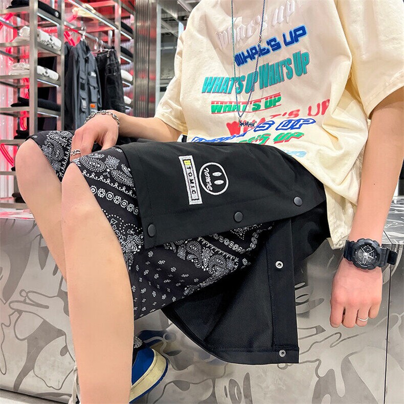 2025年夏季新款短裤刺绣笑脸假两件五分裤M-5XL-DK2203-P45,男装牛仔裤,星座417-1（原电商B245）
