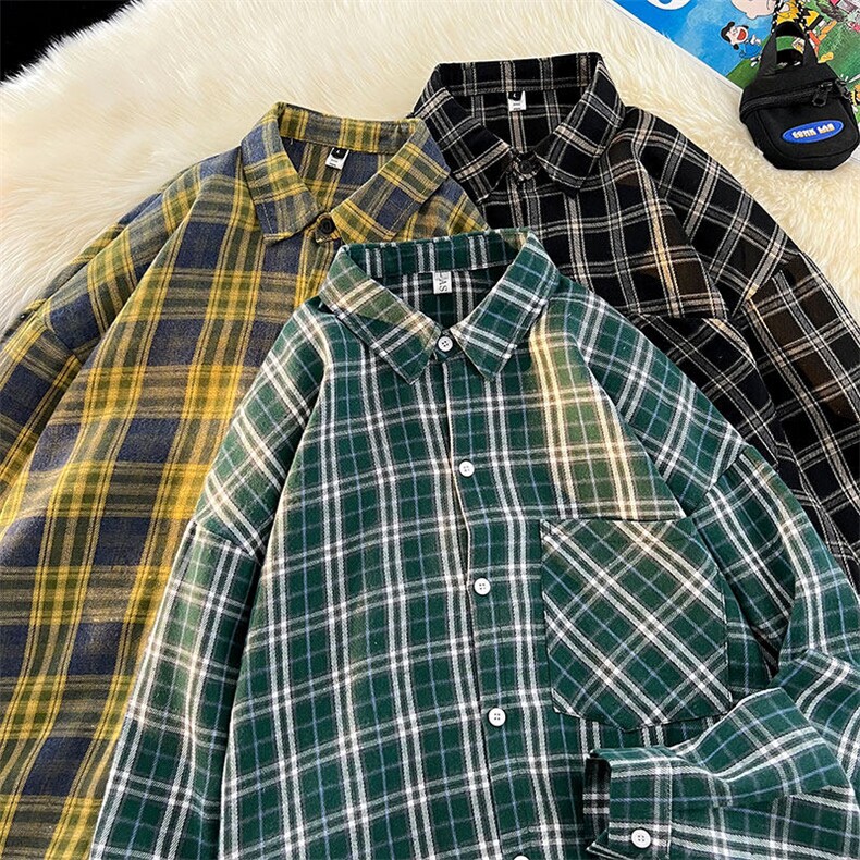 衬衫男2025春季新款港风大码宽松格子长袖衬衣CS550-P38(现货），男装衬衫，星座214-3