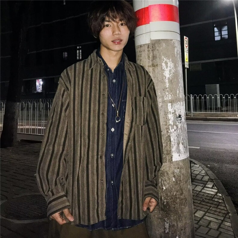 春秋款潮流个性民族风印花灯芯绒衬衫宽松复古百搭休闲长袖衬衣男,男装民族服装,星座506A