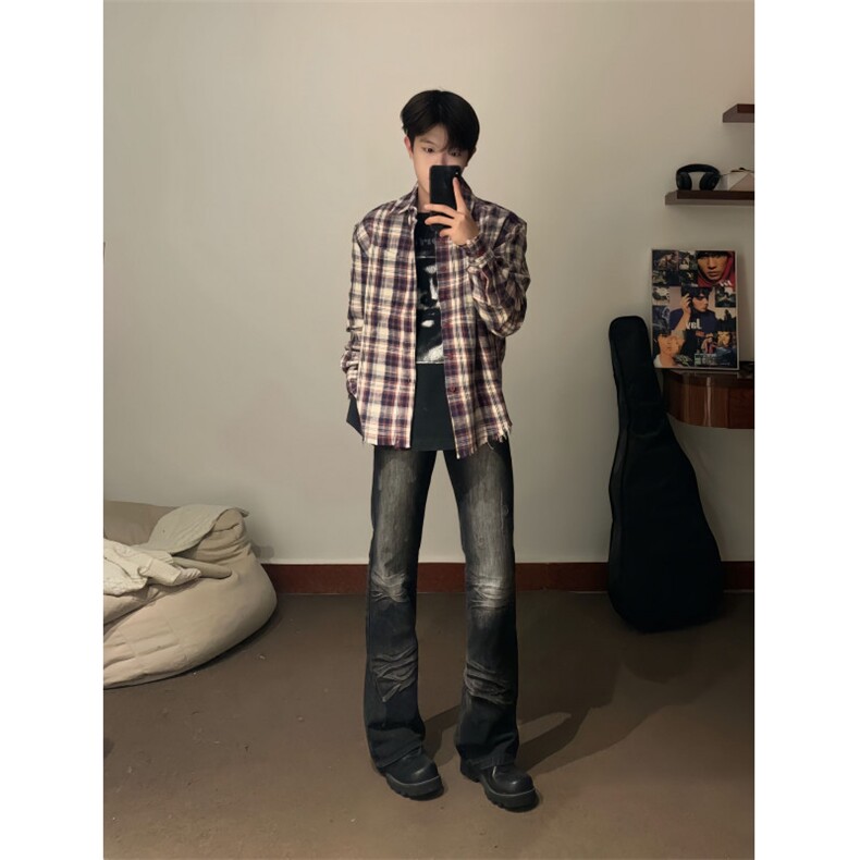 24年新款复古水洗磨破修身牛仔裤X1002-1-NZ2401-P60，男装牛仔裤，星座1002-1