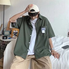 简约2023夏季短袖衬衫男士夏季薄款华夫格绣标衬衣C4026P30,男装衬衫,星座1116-2