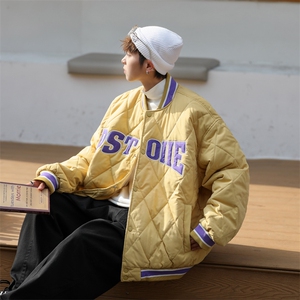 美式菱形格棉服男士冬季加厚潮流外套情侣款棉衣棒球服 W6327-P74图片