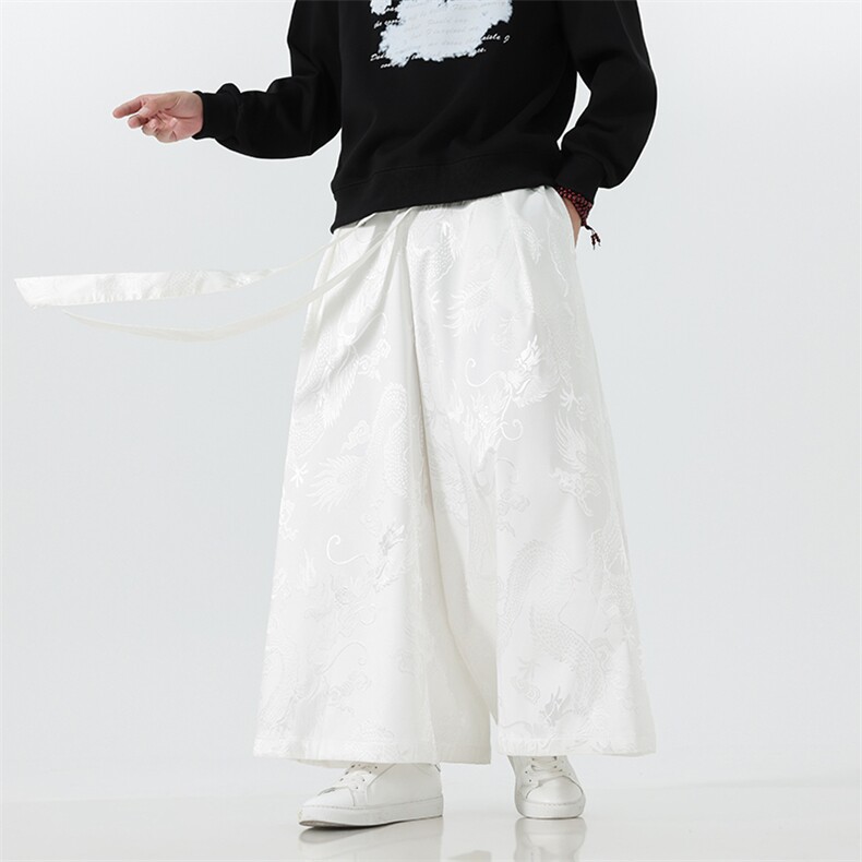 2025秋冬风马面裤汉服龙纹阔腿裤K375加厚P65-常规P55，男装民族服装，电商A057B