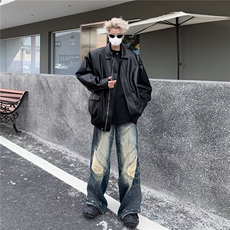 港风文艺纯色夹克男春秋宽松潮流长袖外套复古百搭，男装夹克，星座716-3