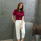 2021年夏季圆领短袖纯色T恤修身七分小脚裤两件套，女装套装/套裙，婷思杰（原婷想服饰）