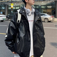 复古机车服皮衣美式多口袋夹克飞行员立领pu皮外套Y1021-P75网图，男装夹克，电商B245