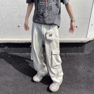 春夏新款美式复古水洗低腰百搭显瘦配腰带休闲阔腿裤长裤 KZ65图片
