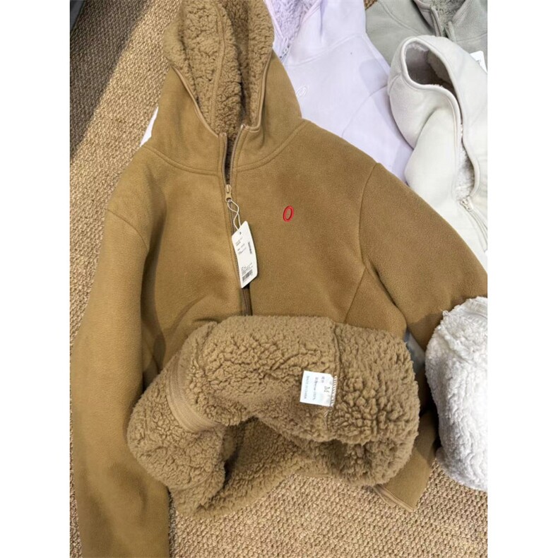 软糯暖fufu双面摇粒绒秋冬仿羊羔绒连帽加绒外套男女款NB298P60,女装短外套,电商D256-1(原A064-1)
