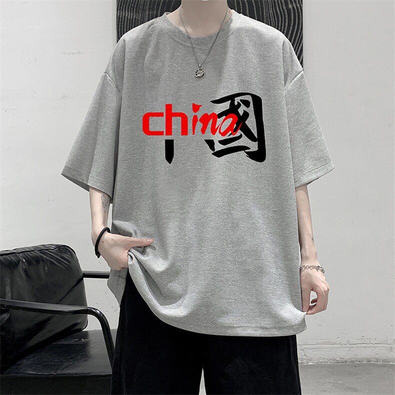 HT73189-P22华夫格t恤男短袖男大码五分袖大皂风,男装T恤,电商A040