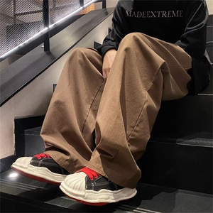 棕色裤子男秋冬款直筒休闲裤宽松阔腿裤美式高街拖地裤K2938-P35图片