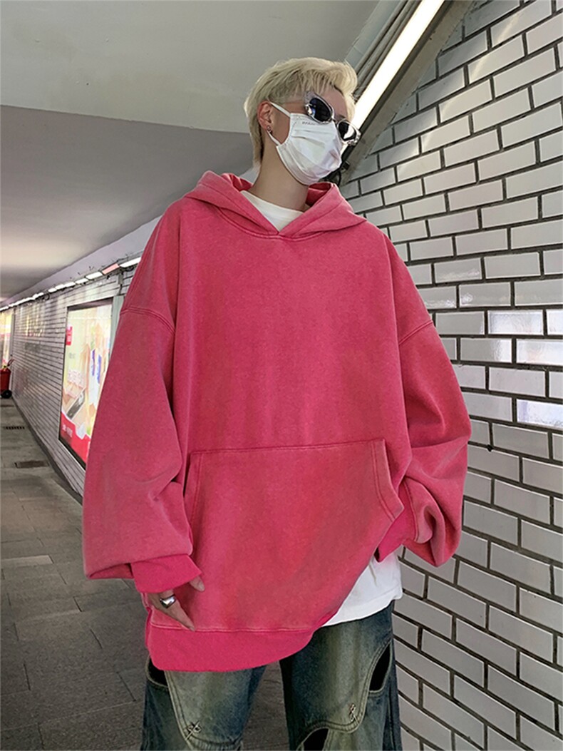 得物抖音高品质二开380克重磅做旧炒雪花纯色连帽水洗卫衣CM16,男装卫衣,电商A486