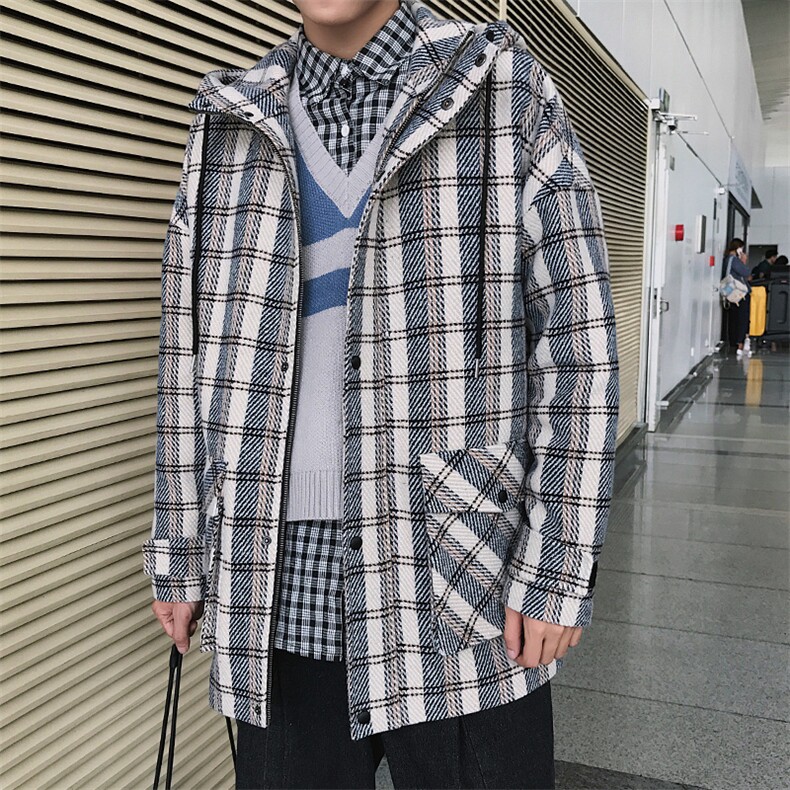 【】A003-HF011-P50冬装经典格子大衣时尚男装港仔,男装毛呢大衣,电商A003